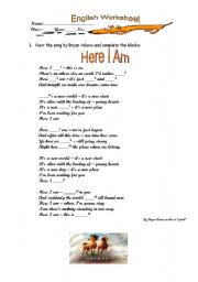 English Worksheet: Here I am by Bryam Adams