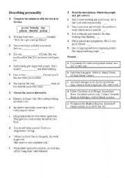 English Worksheet: describing personality test--intermediate level