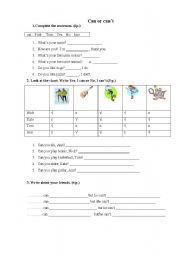 English Worksheet: can or cant