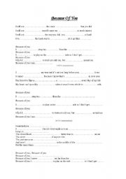 English Worksheet: Because of you 1