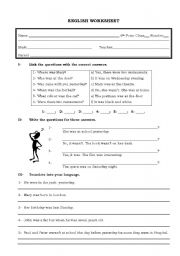 English Worksheet: Simple Past of the verb to be