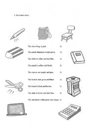 English Worksheet: Classroom and colours