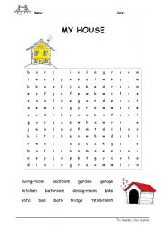 English Worksheet: house wordsearch