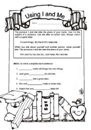 English Worksheet: Using I and Me