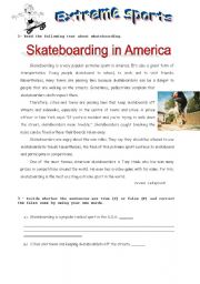 English Worksheet: skateboarding-reading comprehension