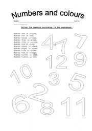 English Worksheet: numbers and colours