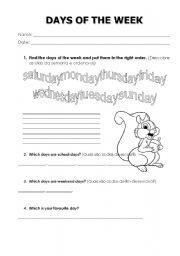 English Worksheet: Days of the week