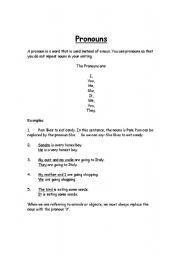 English worksheet: Pronouns Note