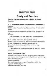 English worksheet: Question Tags Note