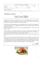 English Worksheet: Test on Food