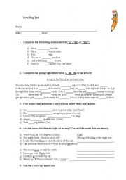 English Worksheet: LEVELING TEST - GRAMMAR