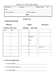 English Worksheet: Verb To Be