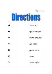 English Worksheet: Matching Directions