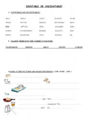 English Worksheet: Countable  or  Uncountable?