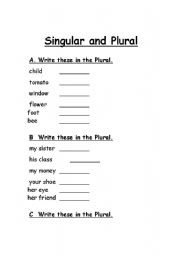 English worksheet: Singular and PLural