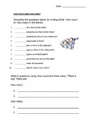 English Worksheet: how much or how many?