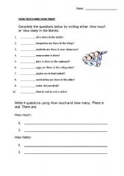 English Worksheet: how much or how many?