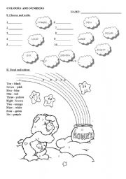 English Worksheet: Care bear - Numbers and colours