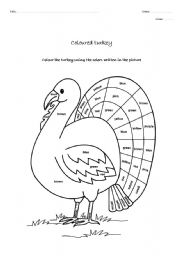 English Worksheet: Colour the turkey