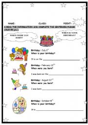 English Worksheet: birthday