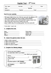 English Worksheet: Test 5 Form