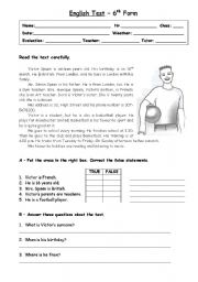 English Worksheet: Test - 6Form