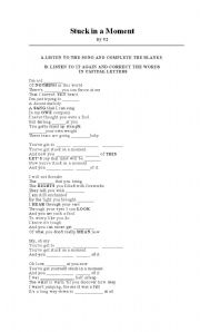 English Worksheet: Song : Stuck in a Moment by U2 