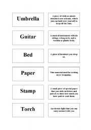 English worksheet: Definition cards to pair students off
