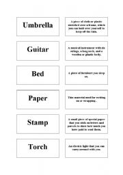 English Worksheet: Definition cards to pair students off