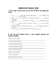 English Worksheet: Simple Past Tense - To Be