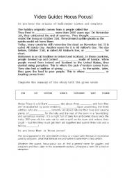 English Worksheet: Hocus Pocus Video Guide