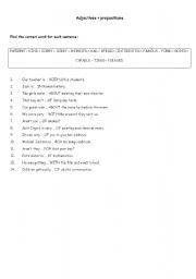 English Worksheet: Adjectives and Prepositions