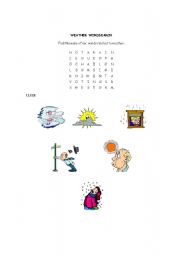 English Worksheet: WEATHER WORDSEARCH