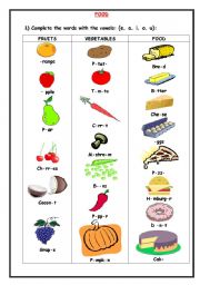 English worksheet: food