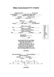 English Worksheet: Song: When youre gone (Avril Lavigne)
