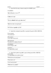 English worksheet: reporting what someone said or asked