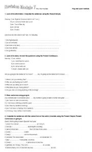 English worksheet: pre intermediate revision