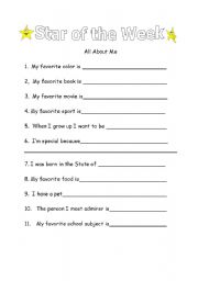 English worksheet: favourites