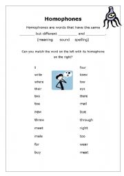 English worksheet: homophones