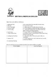 English Worksheet: British and American English