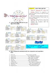 English worksheet: what sing are you?