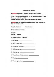 English Worksheet: sentences and phrases