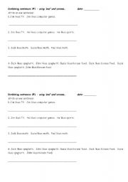 English worksheet: combining sentences - easy