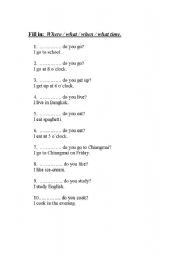 English Worksheet: question words, fill in worksheet