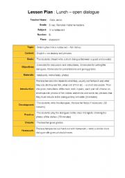 English worksheet: lesson plan - ordering lunch