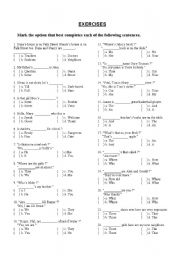 English Worksheet: MULTIPLE CHOICE EXERCISES