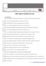 English Worksheet: What Type of Student are You?