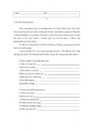 English Worksheet: reading comprehension