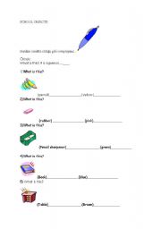 English worksheet: school objects