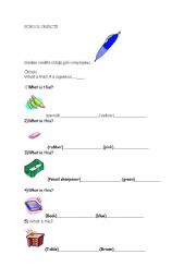 English Worksheet: school objects